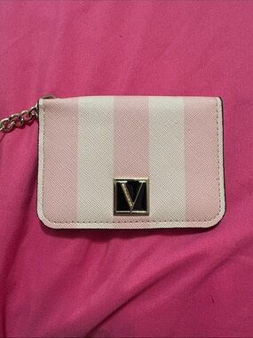 Victoria's Secret Pink & White Striped Chain Wallet with V Logo